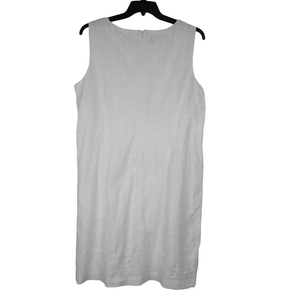 Talbots | Embroidered Eyelet Sheath Sleeveless Ivory White Dress | Size 18 - Picture 6 of 13